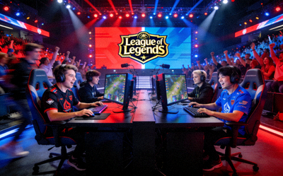 英雄联盟League of Legends电子竞技比赛现场激烈对战画面